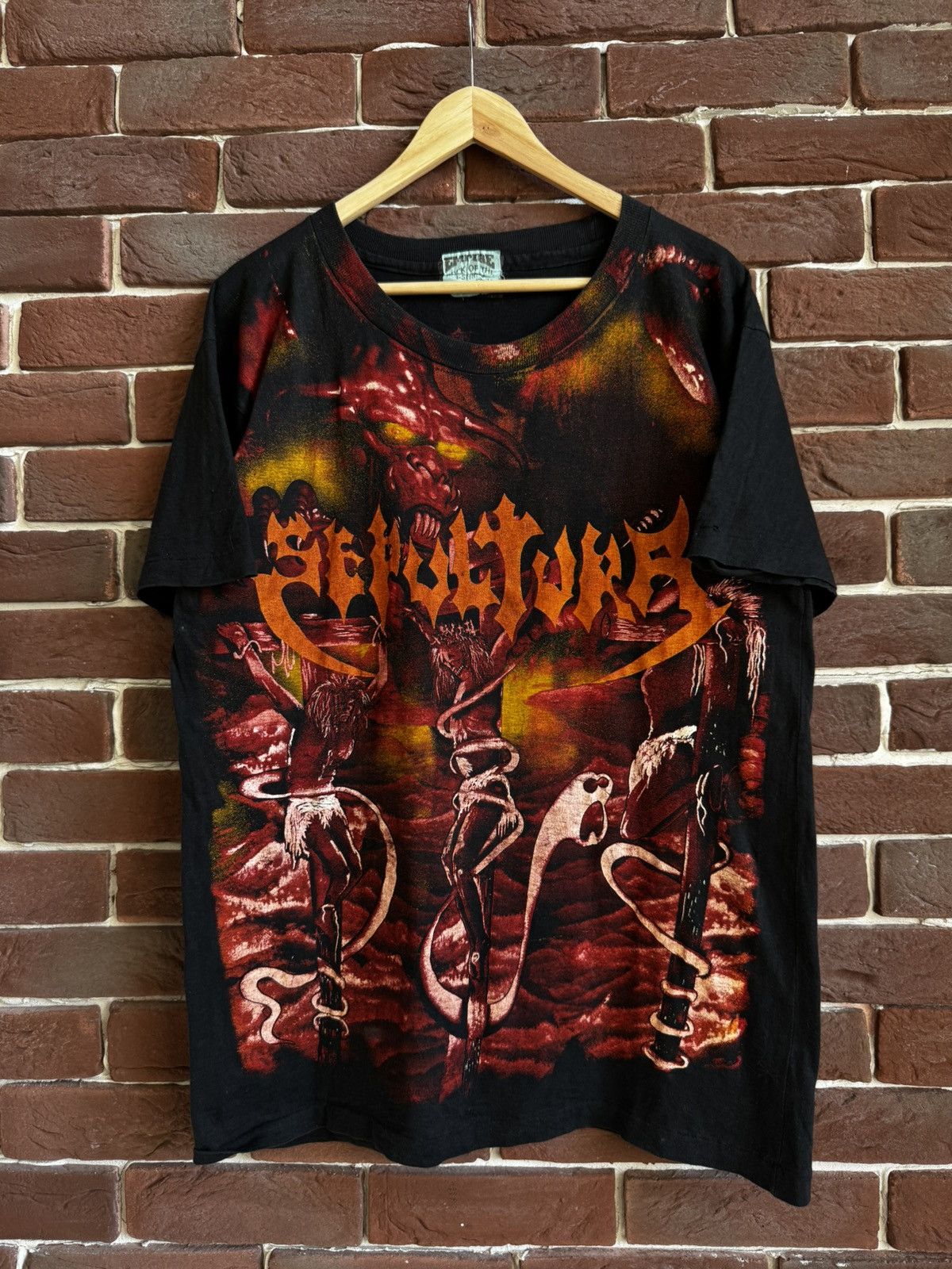 Band Tees Rare Vintage 90s Sepultura All Print Metal Band Tee Grail xl Size US XL / EU 56 / 4 - 1 Thumbnail