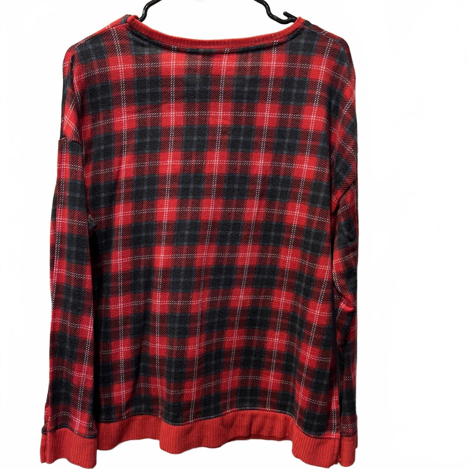 Other Women's Red and Black Plaid 'Snuggle' Long Sleeve Pajama Top Size ONE SIZE - 2 Thumbnail