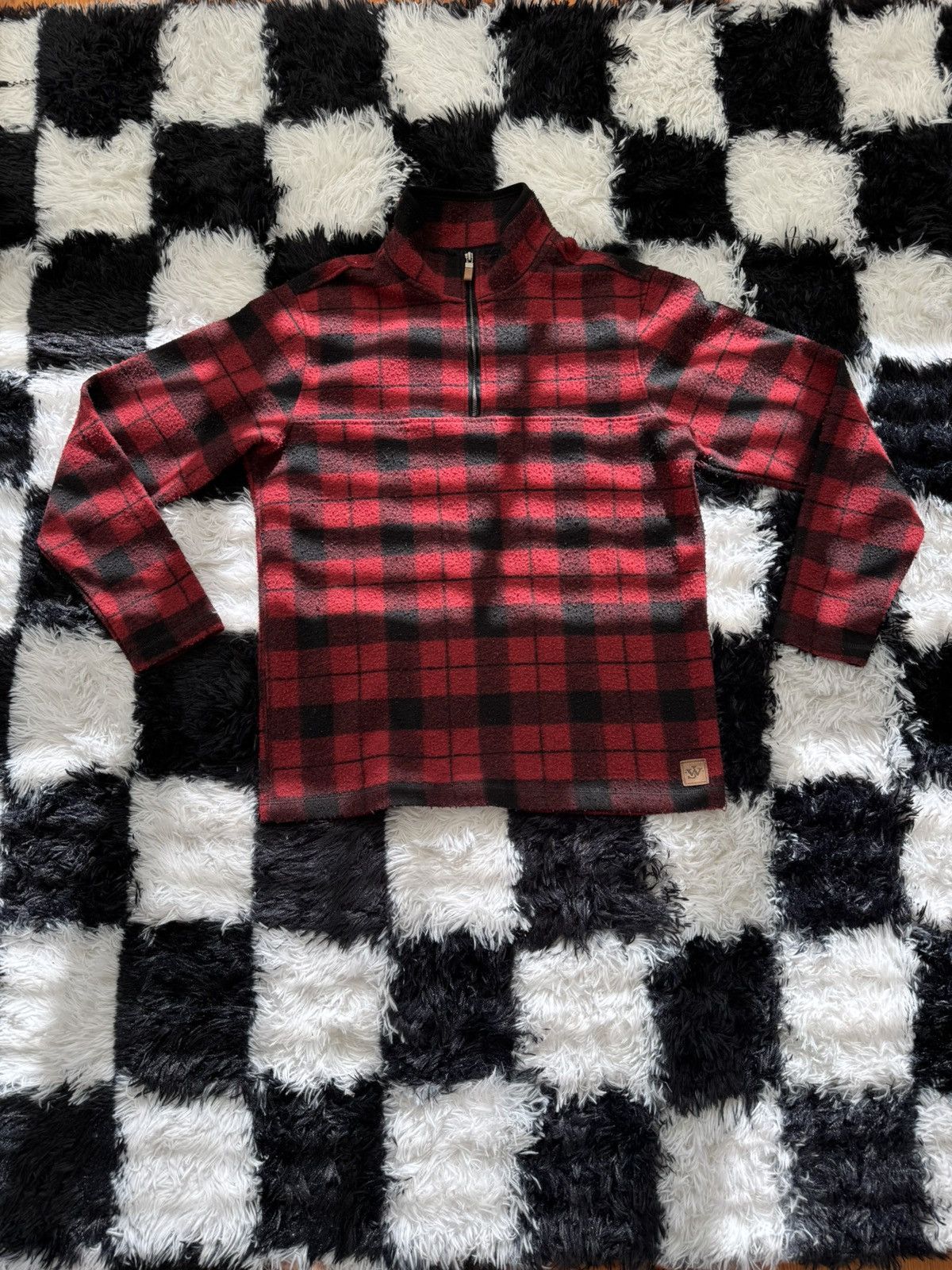 Vintage Vintage Red Black Flannel 1/4 Zip Checkered Sweater Size US M / EU 48-50 / 2 - 1 Thumbnail