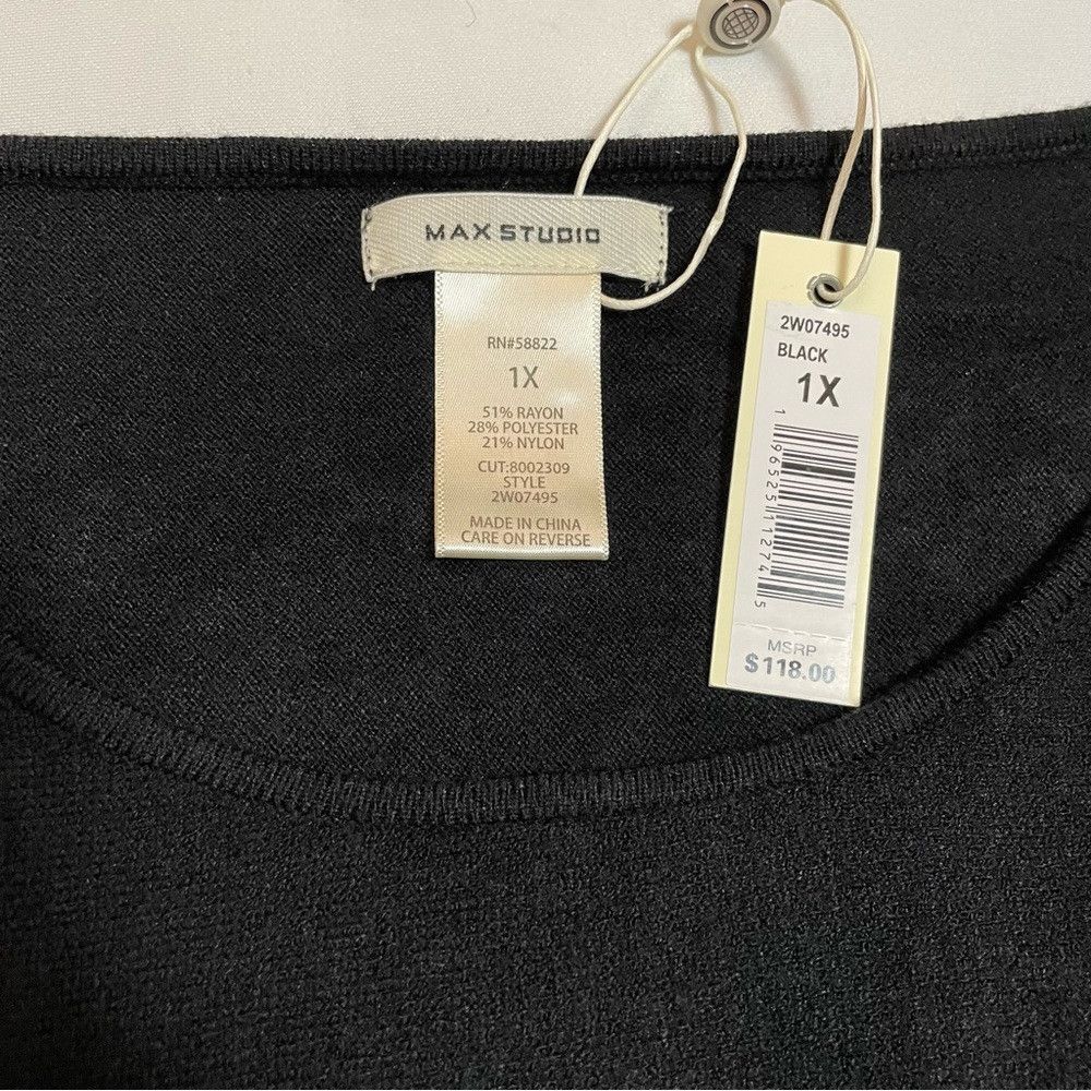 Other NWT New $118 MAX STUDIO Cinched Sleeve Curved Hem Black Swe Size XXL / US 16-18 / IT 52-54 - 7 Thumbnail