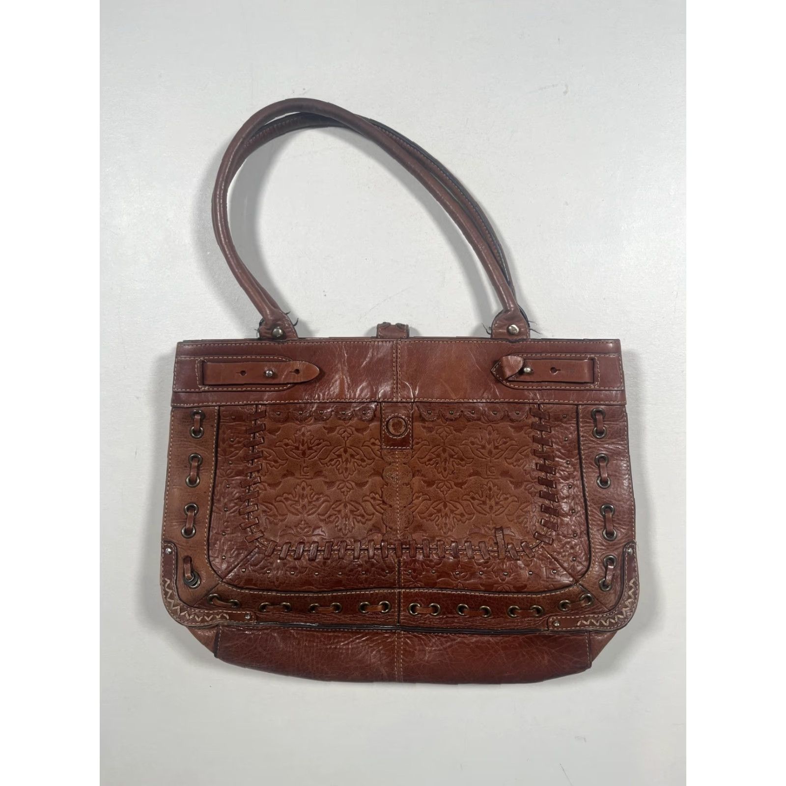 Liz Claiborne Liz Claiborne Shoulder Bag Womens Large Brown Leather Western Floral Studded Size ONE SIZE - 2 Thumbnail