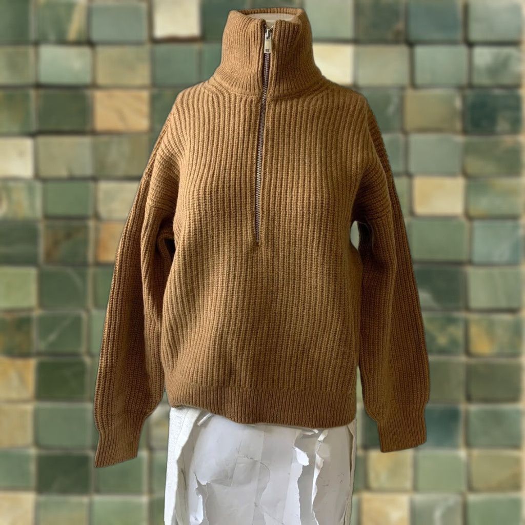 Domain Rib Ribbed Zip Sweater EVERLANE Felted Merino Half-Zip