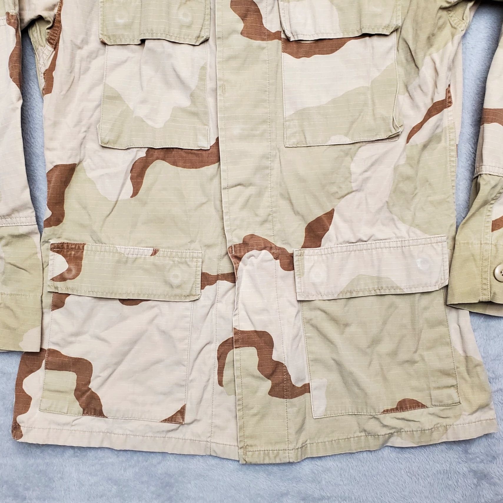 Vintage Desert Camo Coat Mens Small Reg Brown Tan Camouflage Jacket Outdoor Combat Shirt Jacket Size US S / EU 44-46 / 1 - 2 Thumbnail