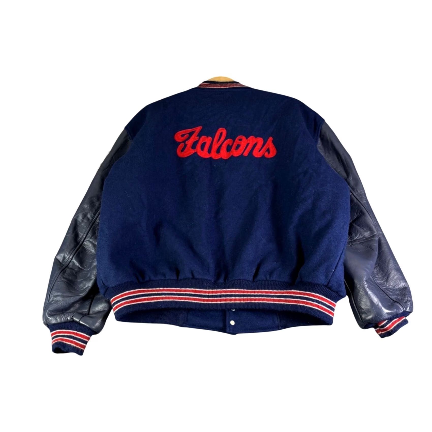 Vintage VINTAGE All Star Sports Falcons Varsity Jacket XL Navy Wool Leather Sleeves USA Varsity Jacket Wool Leather Sleeves Navy XL Mens Womens Boys Girls Size US XL / EU 56 / 4 - 2 Thumbnail