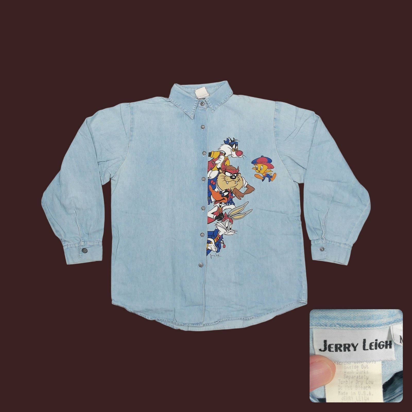 Vintage Jerry Leigh Y2K 2008 Looney Tunes Boxy Chambray Overshirt Size M / US 6-8 / IT 42-44 - 1 Thumbnail