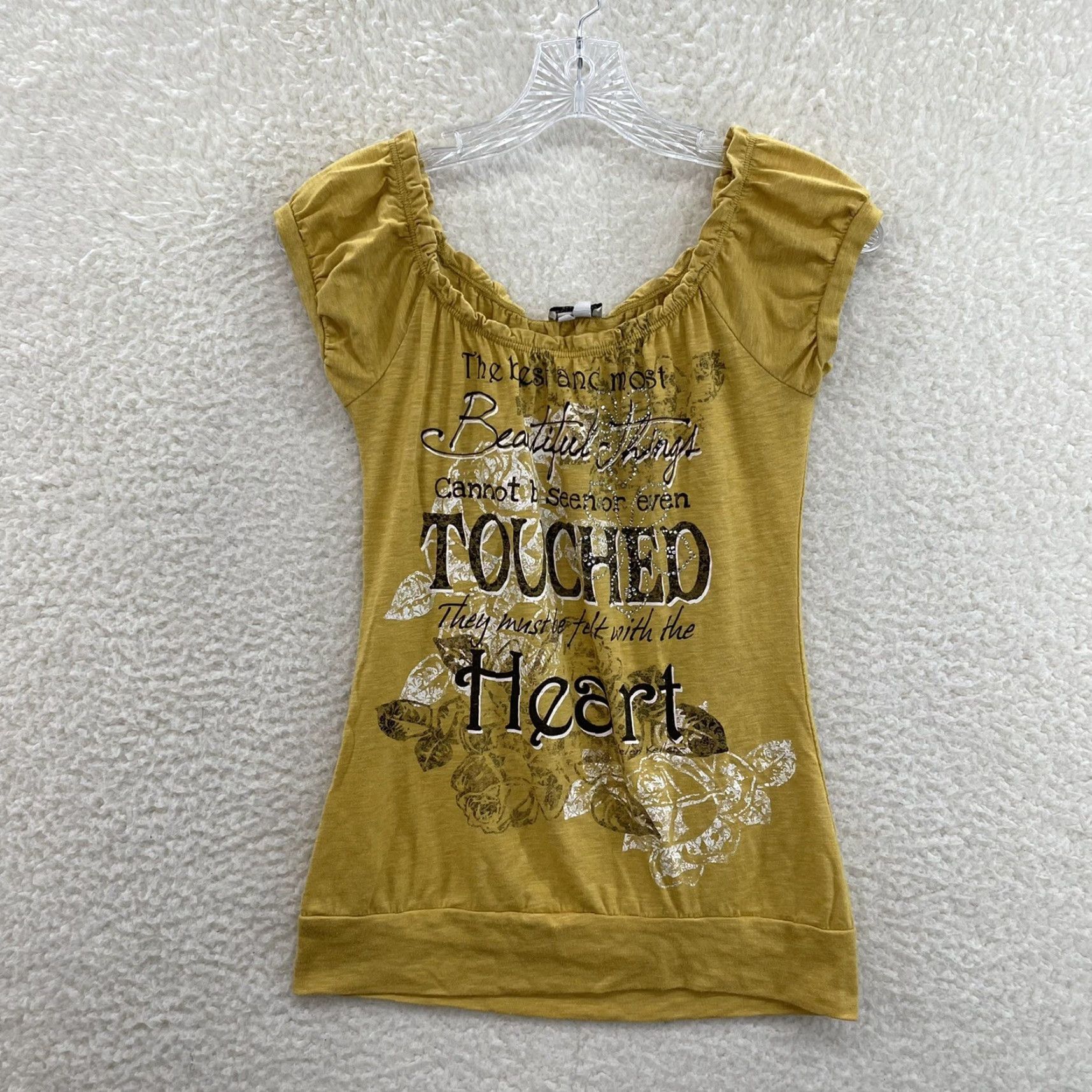 Vintage Y2K Vintage Top Small Yellow Rhinestone Cap Sleeve Milkmaid Fairy Bella Swan Shirt Womens S Size S / US 4 / IT 40 - 2 Thumbnail