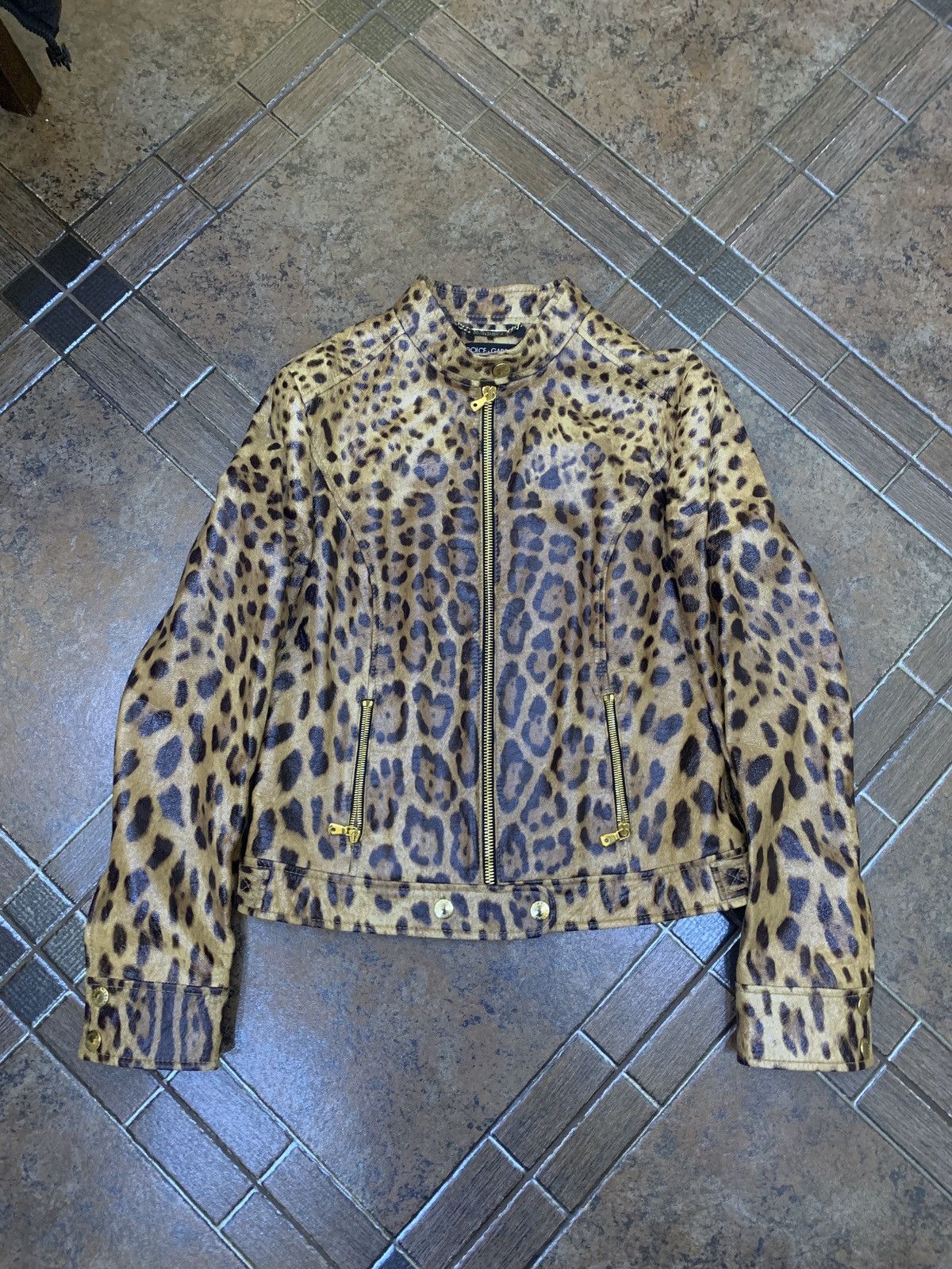 Dolce & Gabbana D&G Leopard Leather Jacket Size L / US 10 / IT 46 - 1 Thumbnail
