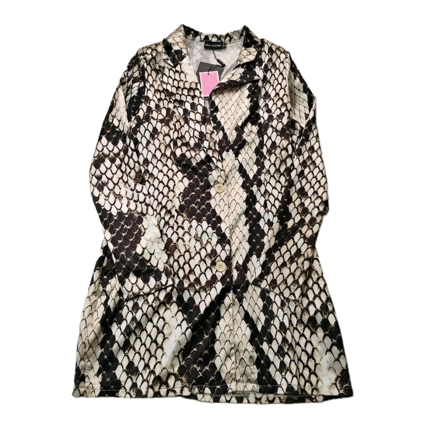 PrettyLittleThing PRETTYLITTLETHING Snake Print Long Sleeve Blazer Dress Gray Satin Knee Length 4 US 8 UK Regular Womens Shoulder Pads Shoes? No footwear. Size S / US 4 / IT 40 - 2 Thumbnail