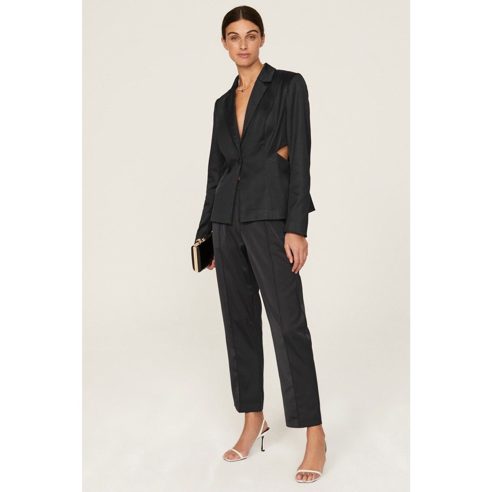 Donna Karan Donna Karan cut out tuxedo satin solid black blazer 8 jacket Size M / US 6-8 / IT 42-44 - 1 Thumbnail