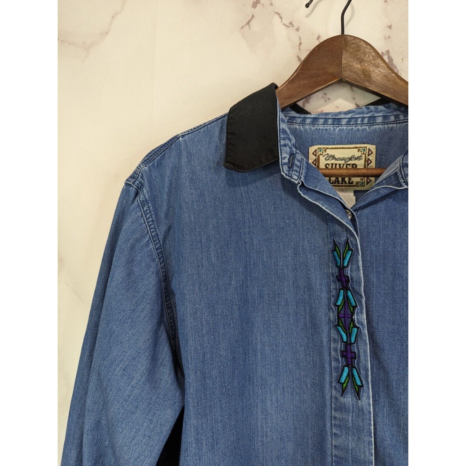 Wrangler Vintage Wrangler Shirt Women XL 90s Embroidered Chambray Size XL / US 12-14 / IT 48-50 - 2 Thumbnail