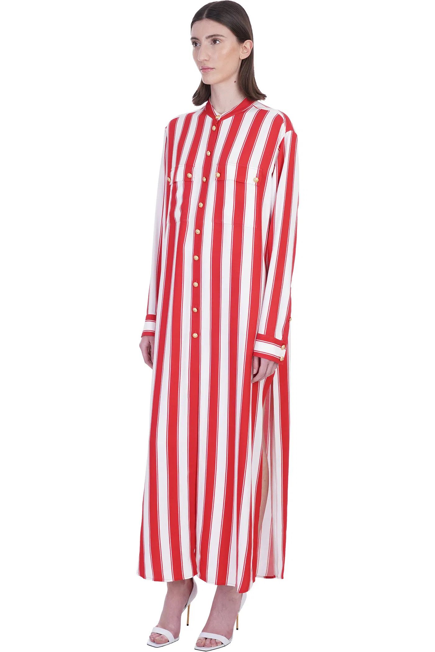 Balmain o1y0525 Maxi Dress in Red/White Size S / US 4 / IT 40 - 4 Thumbnail