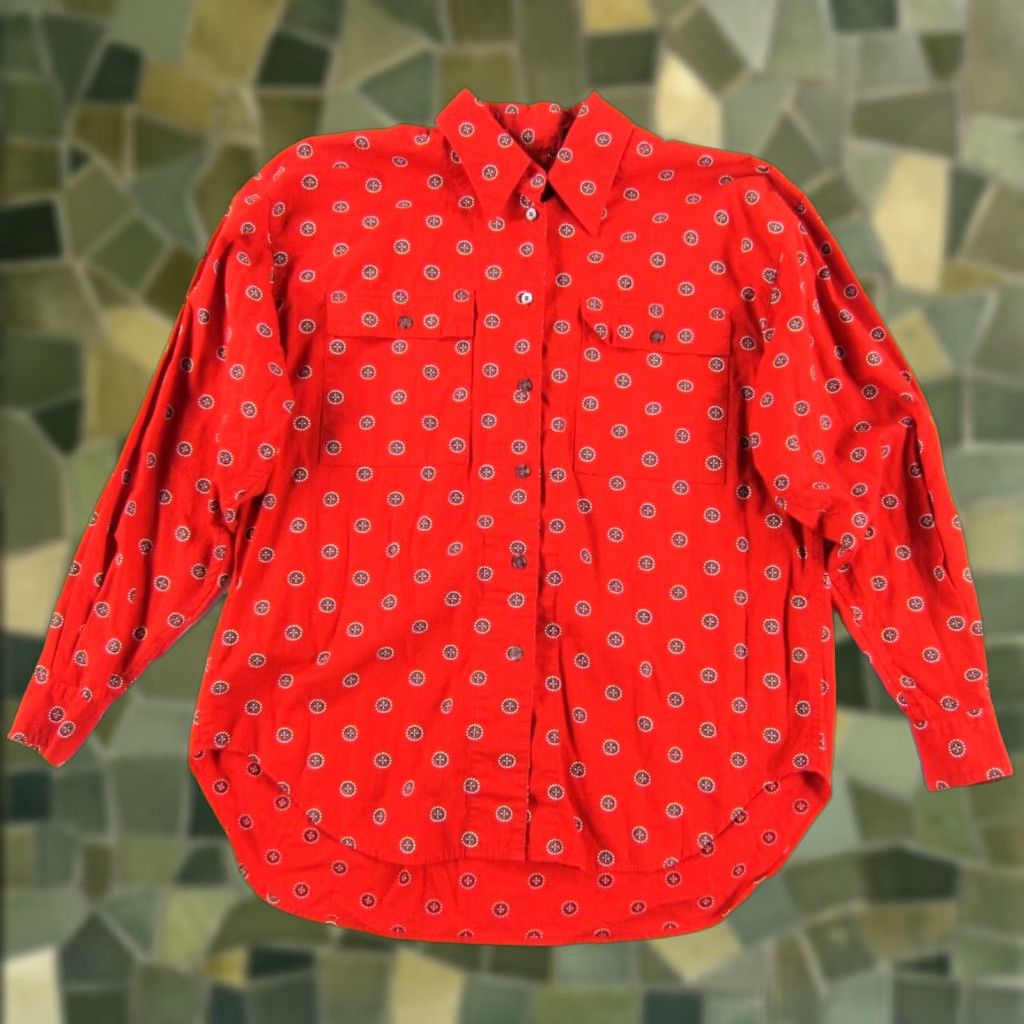 Liz Claiborne VINTAGE Liz Claiborne Blouse Shirt M-L Women Red Polka Dot Cotton Long Sleeve Button Down Shirt Blouse Size M / US 6-8 / IT 42-44 - 1 Thumbnail