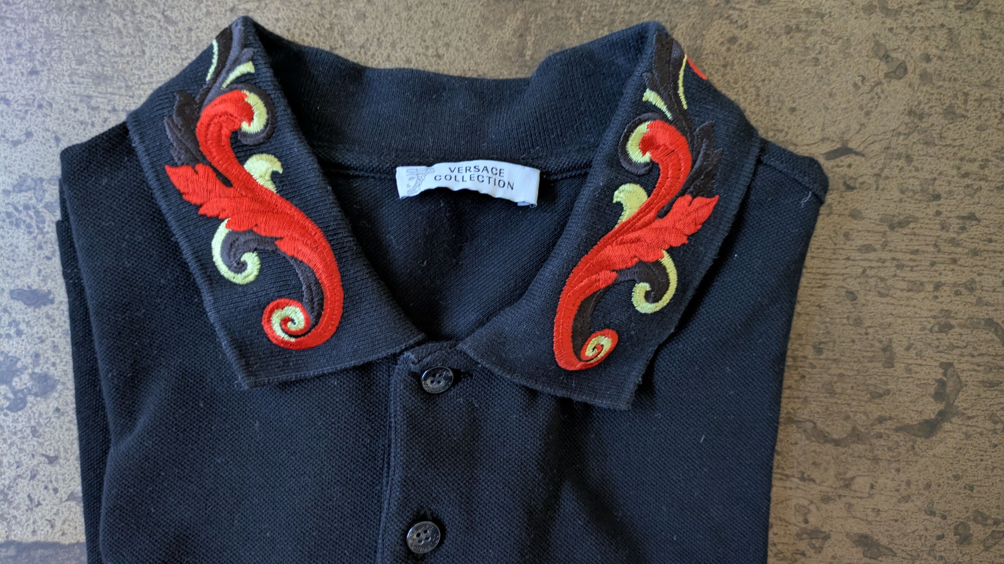Versace Versace Collection black embroidered collar baroque polo Size US XL / EU 56 / 4 - 7 Thumbnail