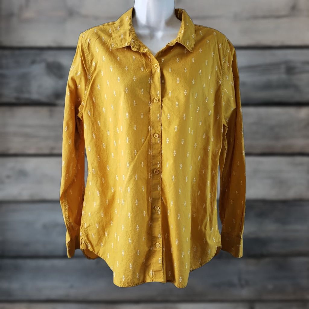 Vintage VINTAGE Garnet Hill Women’s Essential Organic Cotton Shirt 14 Mustard White Size XL / US 12-14 / IT 48-50 - 1 Thumbnail