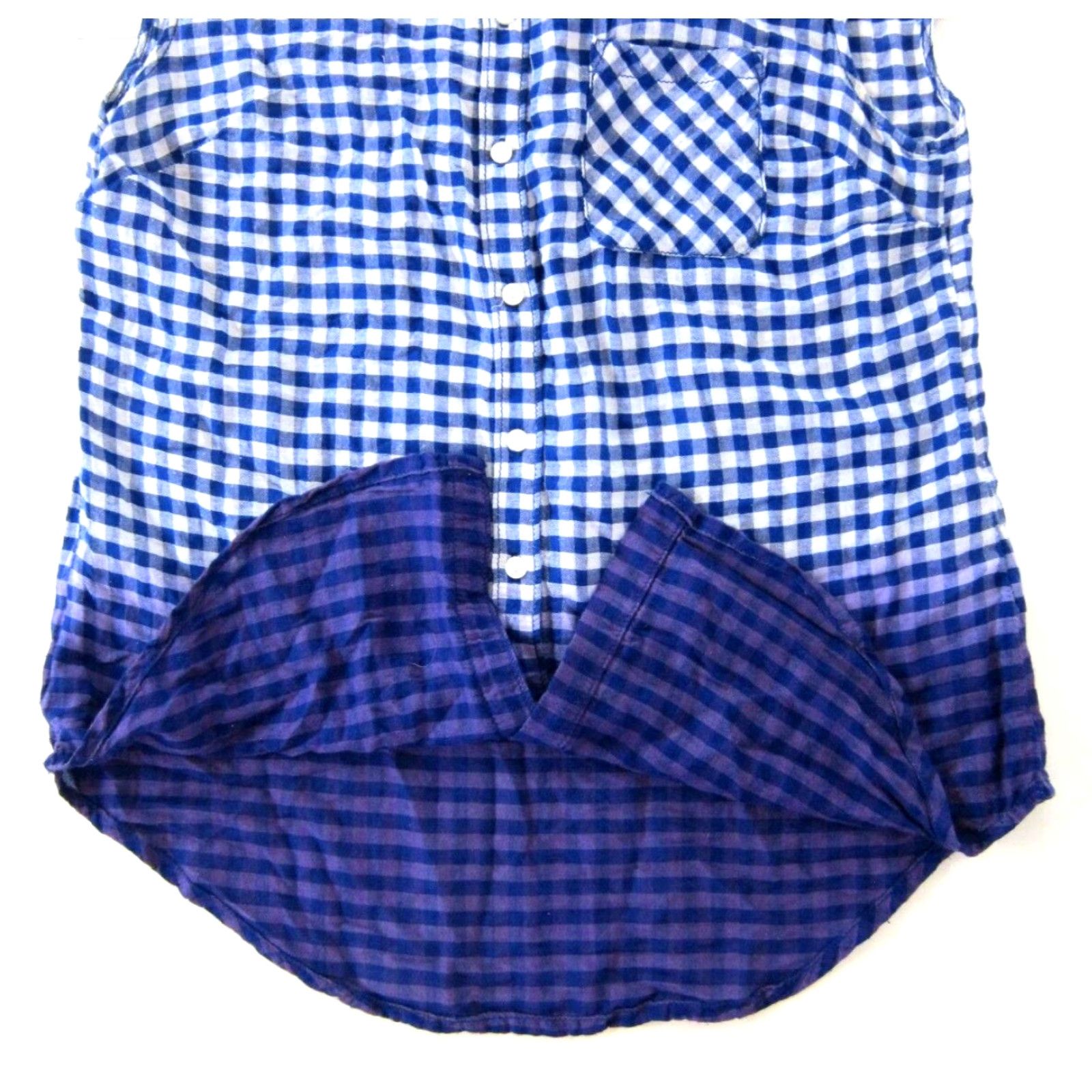 Anthropologie Holding Horses Blouse Shirt Cotton Blue White Plaid Ombre Short Sleeve 4 Womens Vintage Style Theme Horse Button Collar to Travel Business Casual Size S / US 4 / IT 40 - 7 Thumbnail