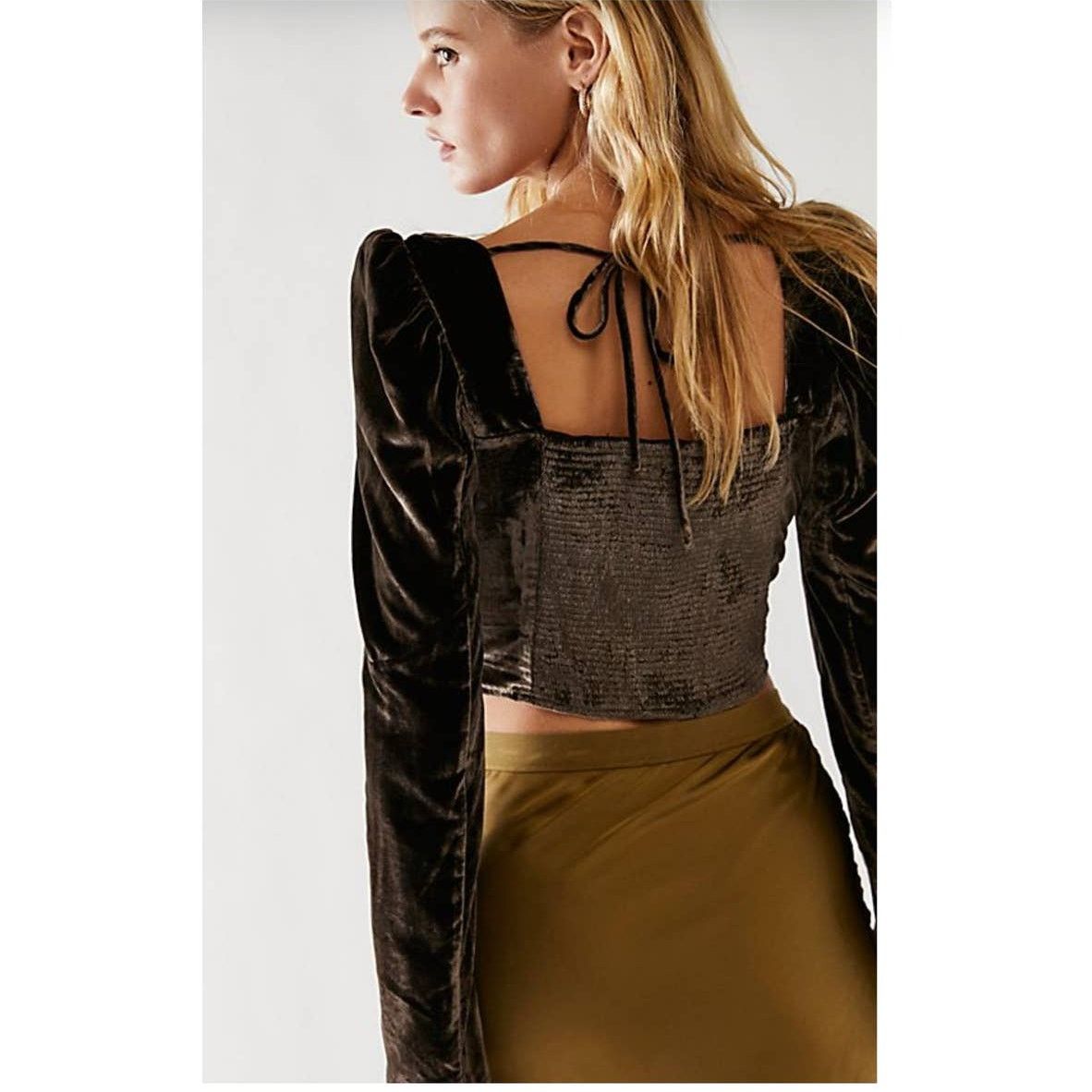 Free People New Free People Bridgette Velvet Top $128 X-SMALL Brown Size XS / US 0-2 / IT 36-38 - 3 Thumbnail