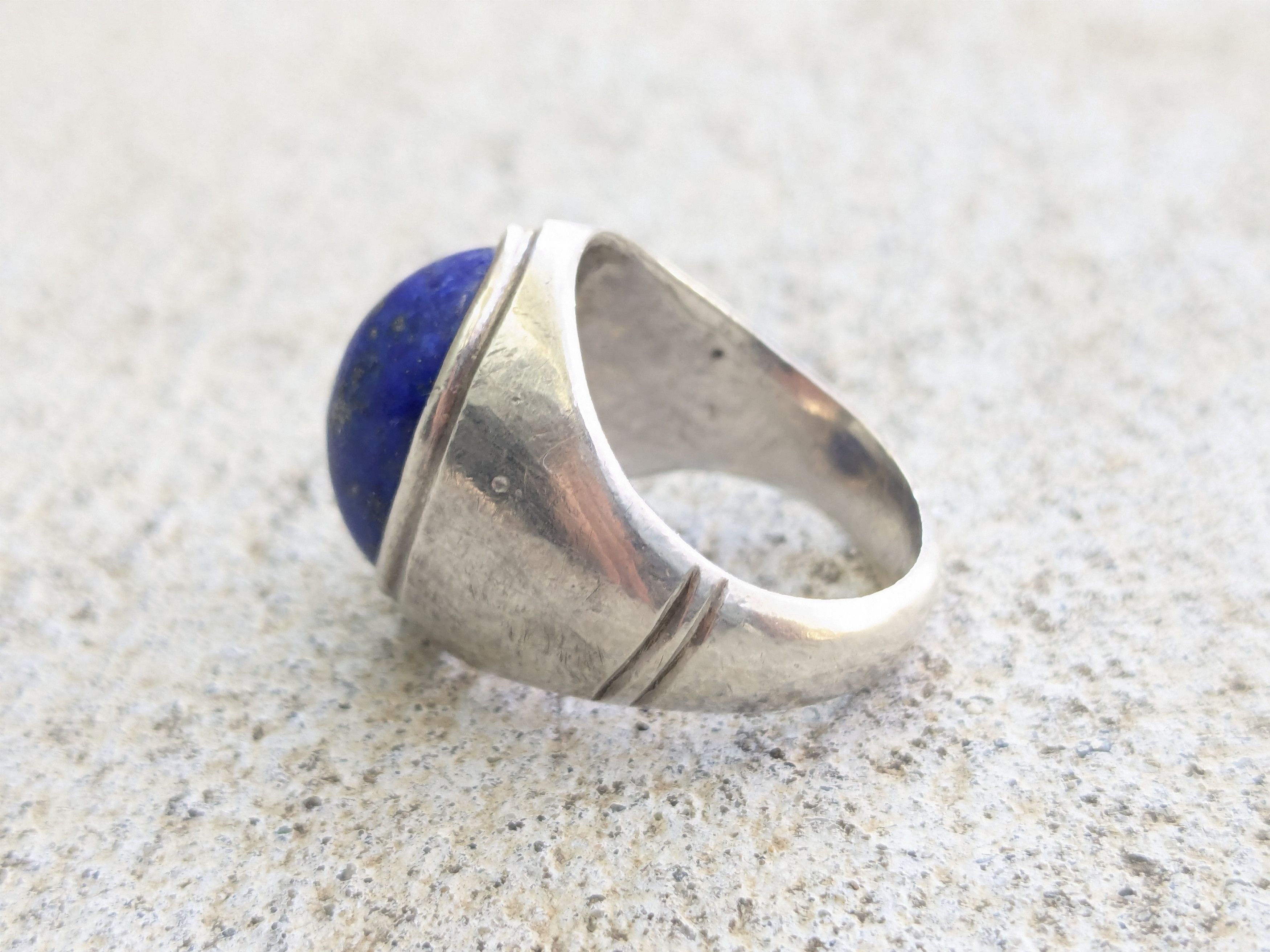 Jewelry Vintage Sterling Silver Ring Blue Lapis Lazuli Oval Cabochon Size ONE SIZE - 3 Thumbnail