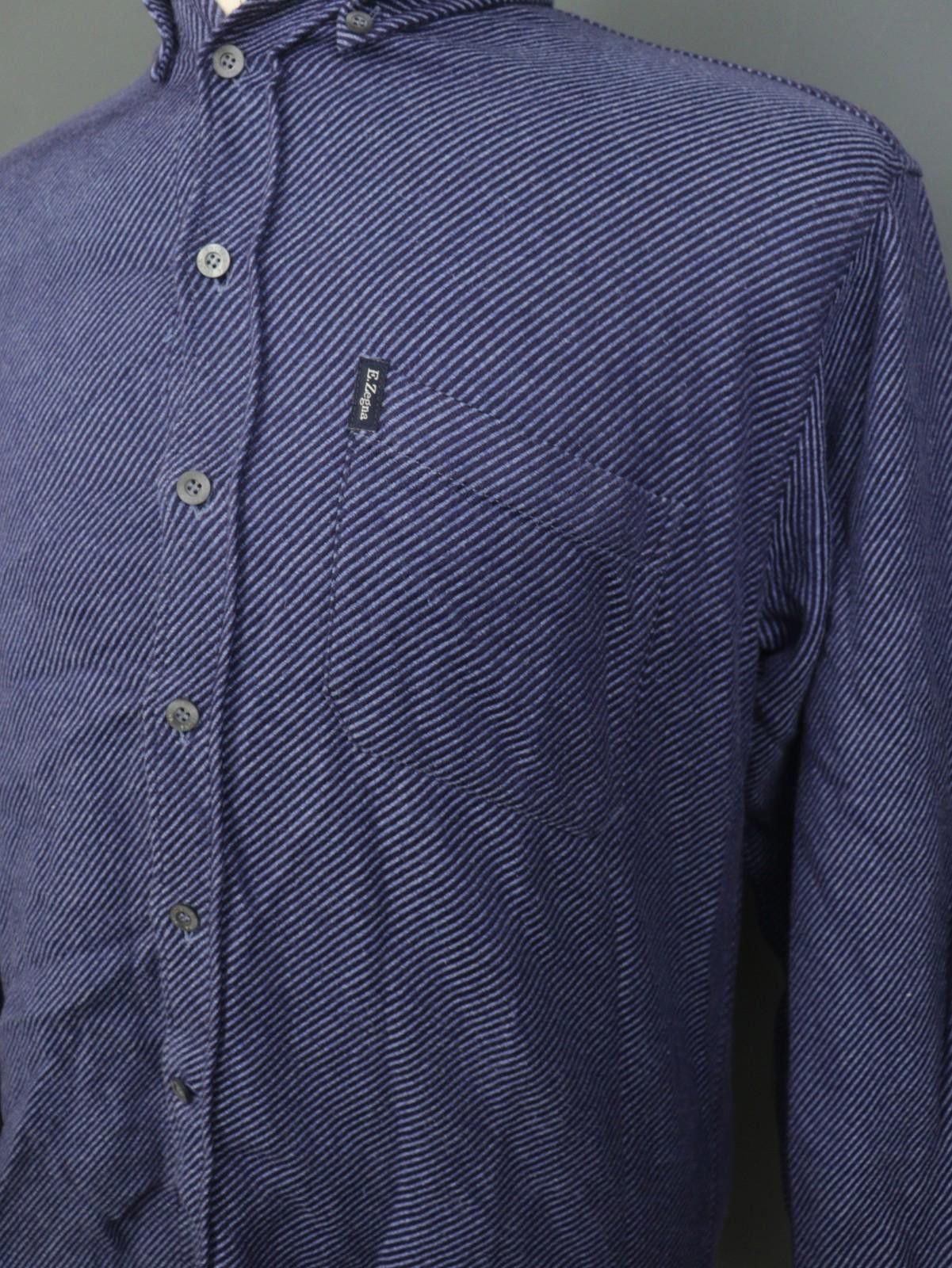 Ermenegildo Zegna Zegna Navy Striped Cotton Button Down Shirt Size M Size US M / EU 48-50 / 2 - 6 Thumbnail