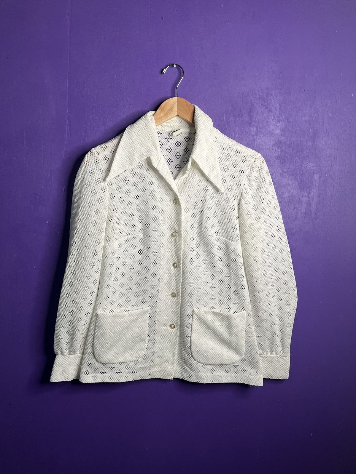 Vintage Vintage 80s diamond pattern mesh button up Size US M / EU 48-50 / 2 - 1 Thumbnail