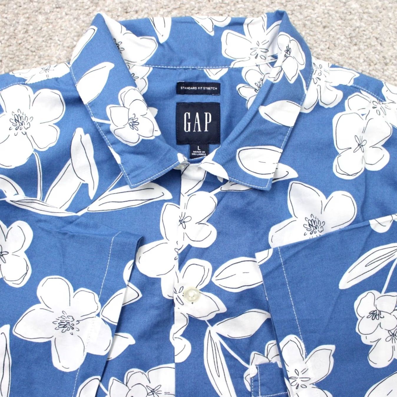 Gap GAP Shirt Mens Large Blue Floral Poplin Button-Up Short Sleeve Regular Fit Tropical Style Size US L / EU 52-54 / 3 - 2 Thumbnail