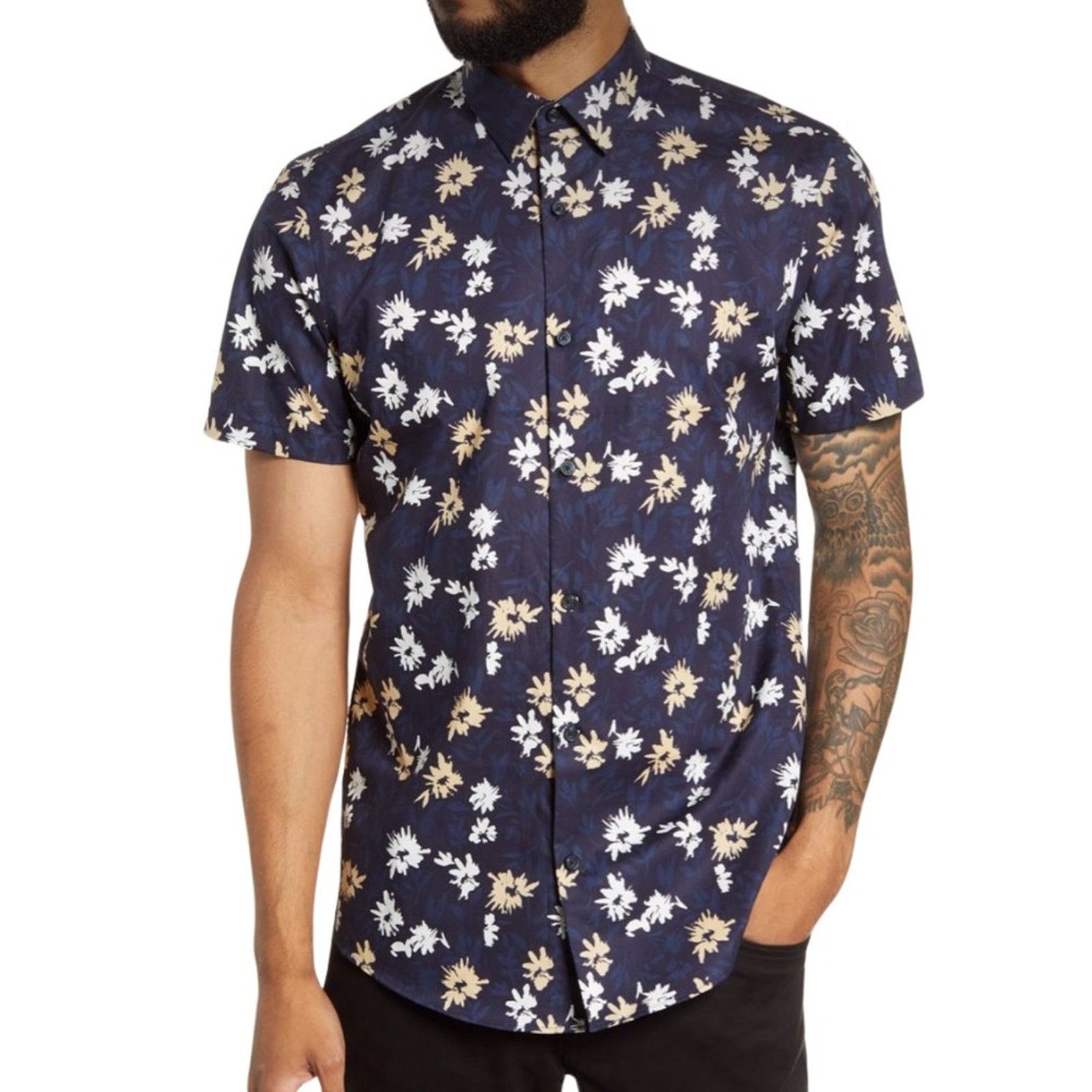 Calibrate Calibrate Non-Iron Floral Print Short Sleeve Button-Up Shirt Size US S / EU 44-46 / 1 - 1 Thumbnail