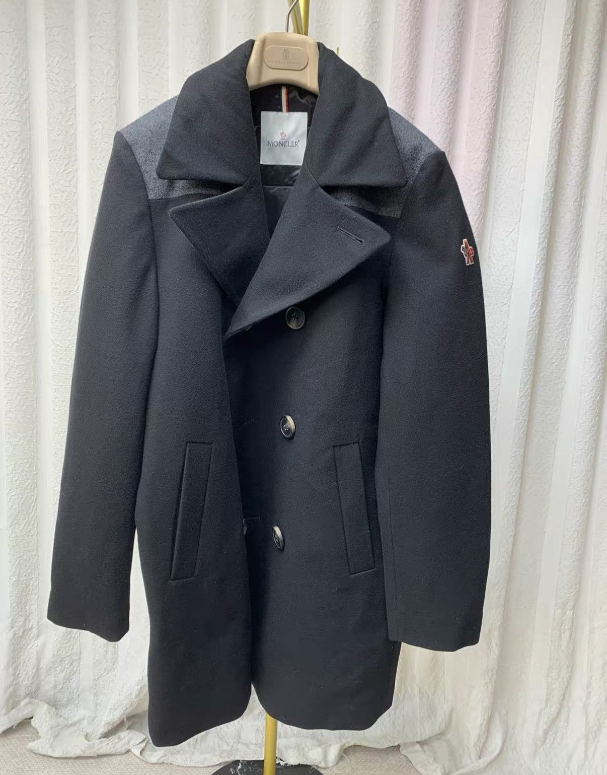 Moncler MONCLER Black Double-Breasted Wool Contrast Design Coat Size US M / EU 48-50 / 2 - 1 Thumbnail