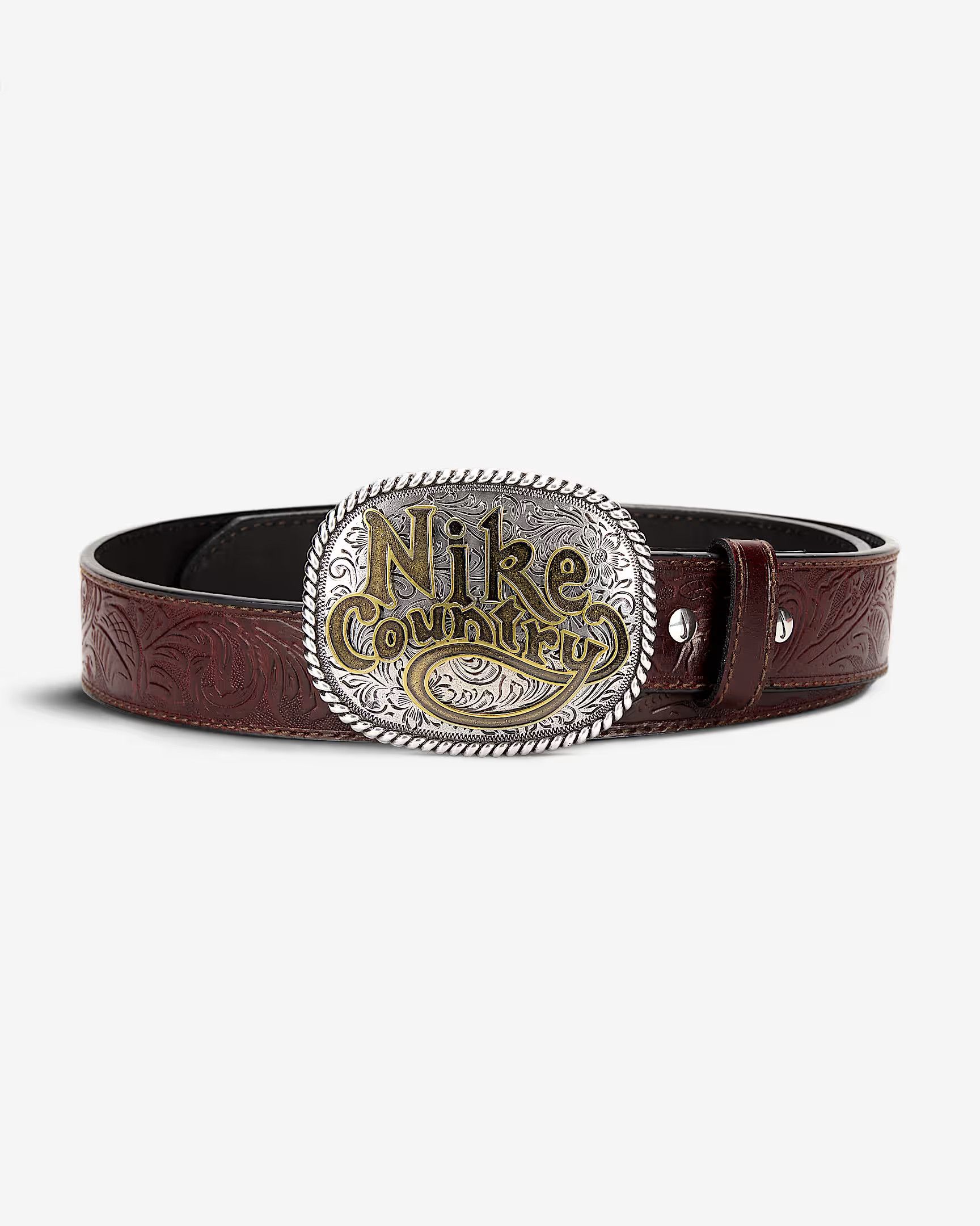 Nike Nike Country Men's Plaque Buckle Embossed Leather Belt Size ONE SIZE - 1 Thumbnail