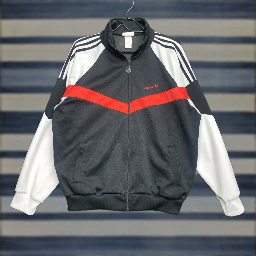 Adidas VINTAGE adidas Track Jacket Mens XL Striped 80s Taiwan Zip Up Red Black Sports Jacket Size US XL / EU 56 / 4 - 1 Thumbnail