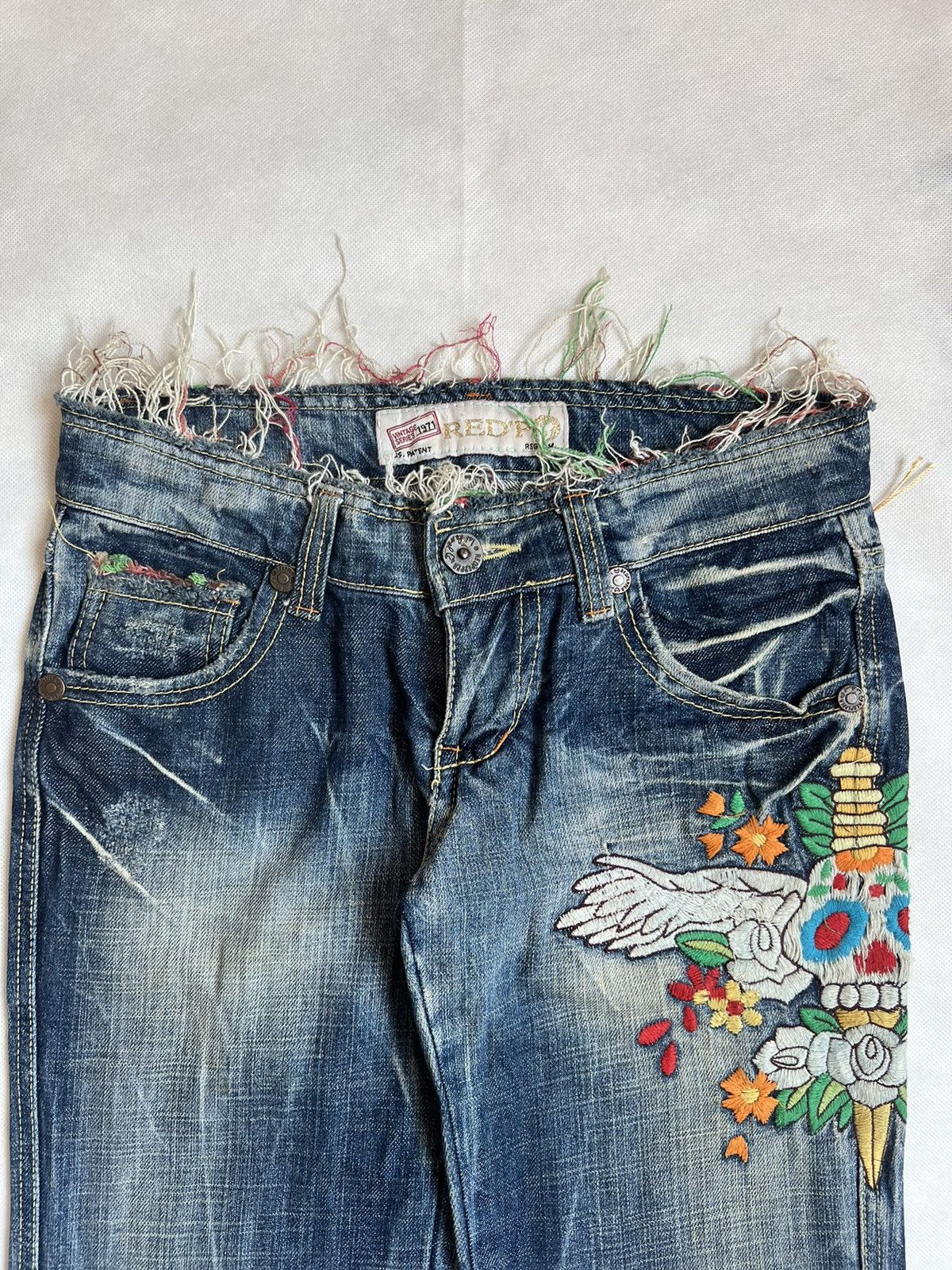 Japanese Brand Red Pepper Flare Denim Skulls Punk Washed Denim Size 30" / US 8 / IT 44 - 4 Thumbnail
