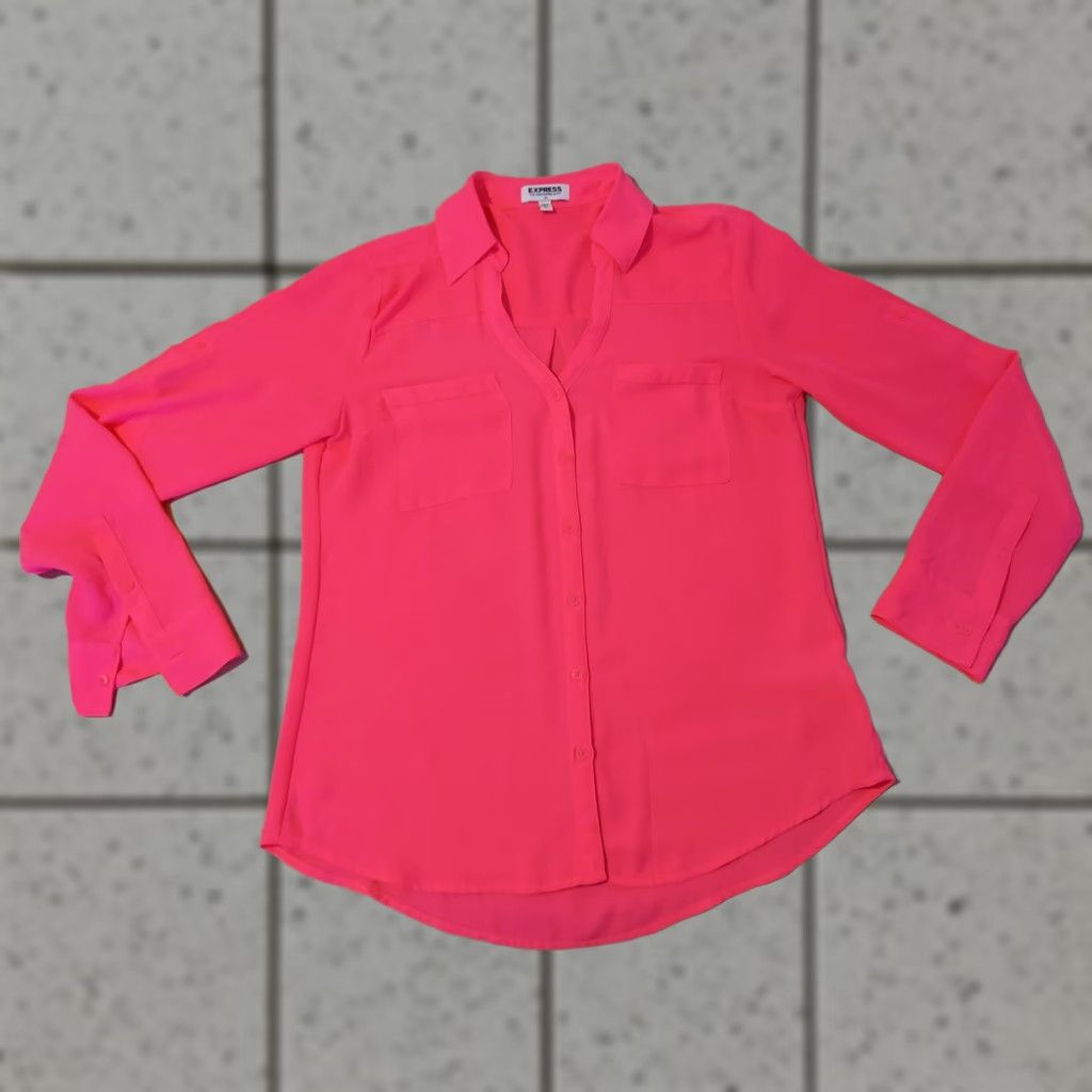 Express Womens Express Shirt Blouse S Small Pink Button Long Sleeve Collared Casual Seasonal Womens Size S / US 4 / IT 40 - 1 Thumbnail