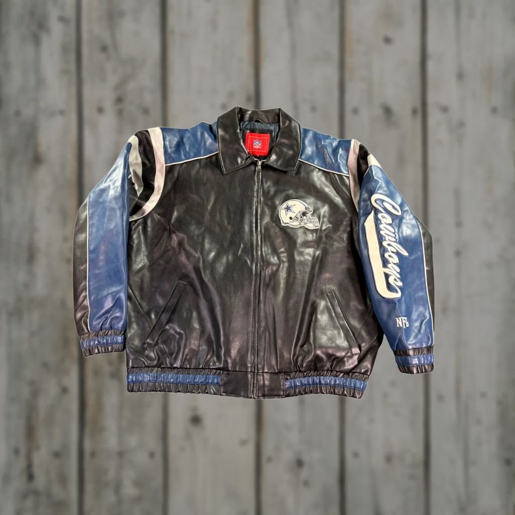 NFL VINTAGE NFL Dallas Cowboys Leather Bomber Jacket Mens XXL Black Blue Embroidered Zip Size US XXL / EU 58 / 5 - 1 Thumbnail