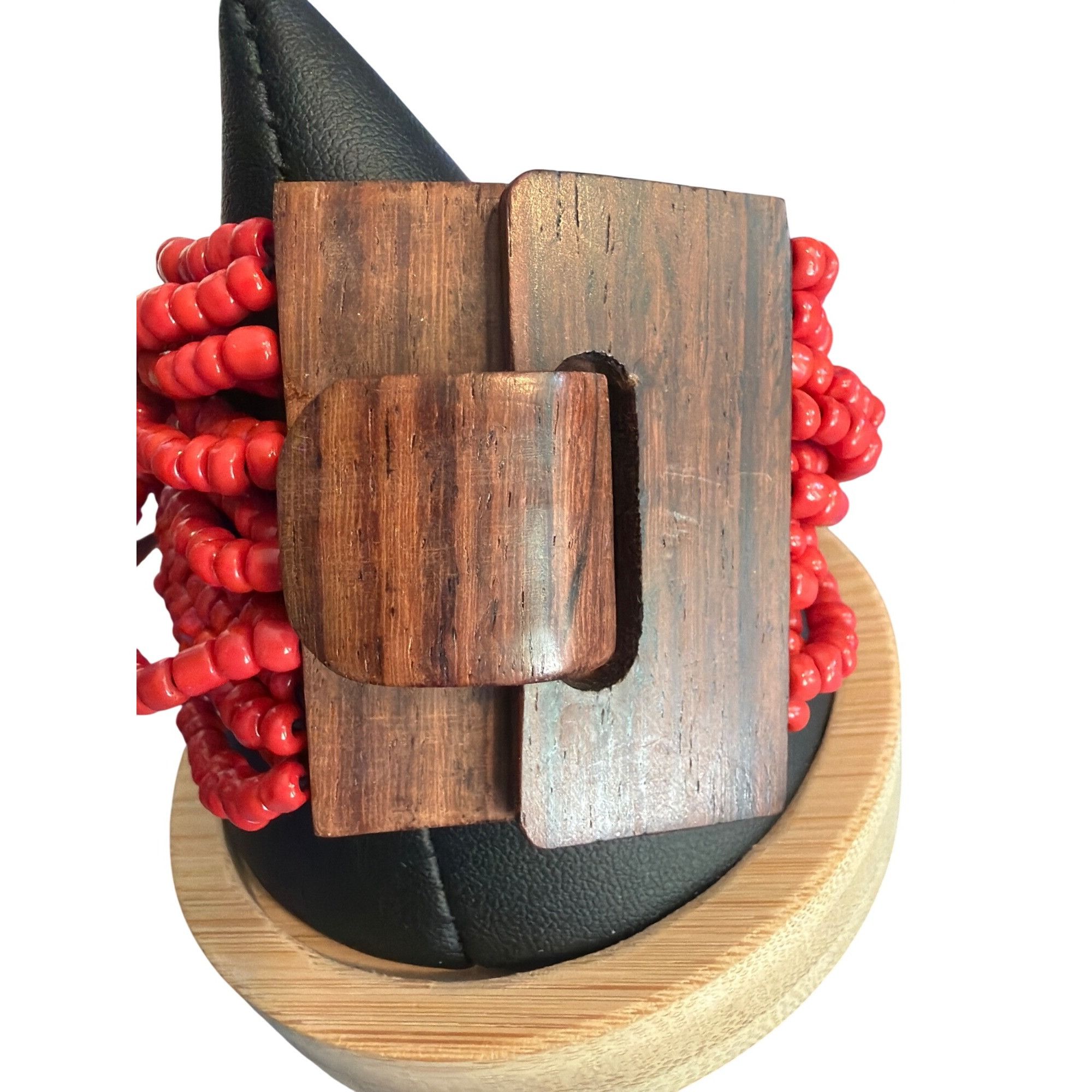 Other Bali Red Bead Hardwood Buckle Bracelet Multi Strand Chunky 7 Size ONE SIZE - 2 Thumbnail