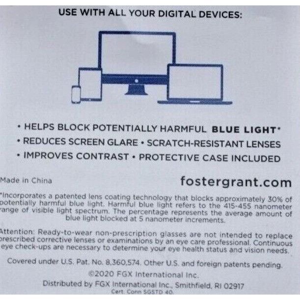 Foster Grant Foster Grant Blue Light Blocking Glasses Norie Clear Scratch Size ONE SIZE - 1 Thumbnail