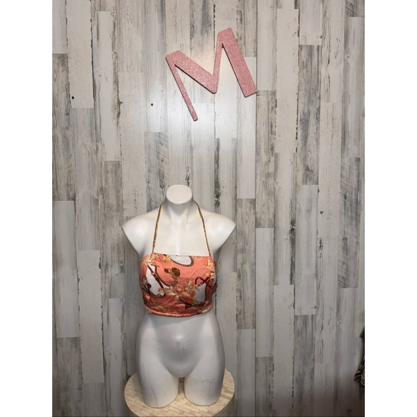 Other Penelope Boutique Satin Chain Halter Crop Top Pink Baroque Scarf Tie Back – Size M Size M / US 6-8 / IT 42-44 - 1 Thumbnail