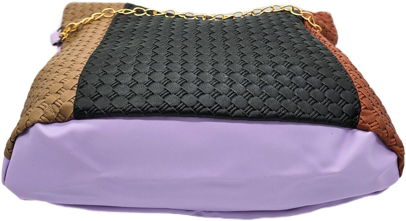 The Unbranded Brand Stylish Multi-Color Woven Tote Bag with Gold Chain Accent Size ONE SIZE - 8 Thumbnail