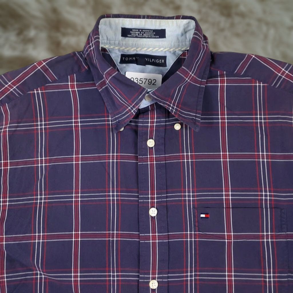 Tommy Hilfiger Tommy Hilfiger Shirt Mens Medium Purple Plaid Button-Up Short Sleeve Casual Classic Modern Colorful American Size US M / EU 48-50 / 2 - 1 Thumbnail
