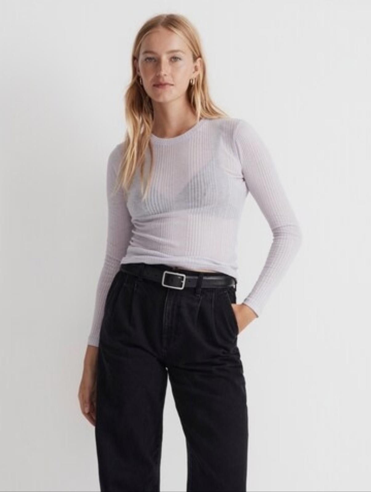 Madewell Madewell Variegated Ribbed Crewneck Long-Sleeve Tee Size XXS / US 00 / IT 34 - 1 Thumbnail