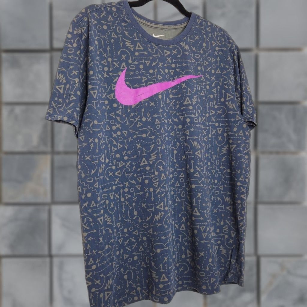Nike VINTAGE Nike Swoosh All Over Graphic XL Dri-Fit Art Blue Shirt Size US XL / EU 56 / 4 - 1 Thumbnail