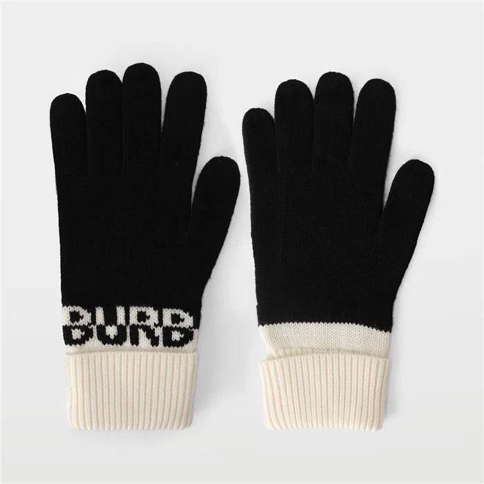 Burberry o1w1db10126 Size: S / BB Logo Wool Knit Gloves Black/Ivory Size ONE SIZE - 1 Thumbnail