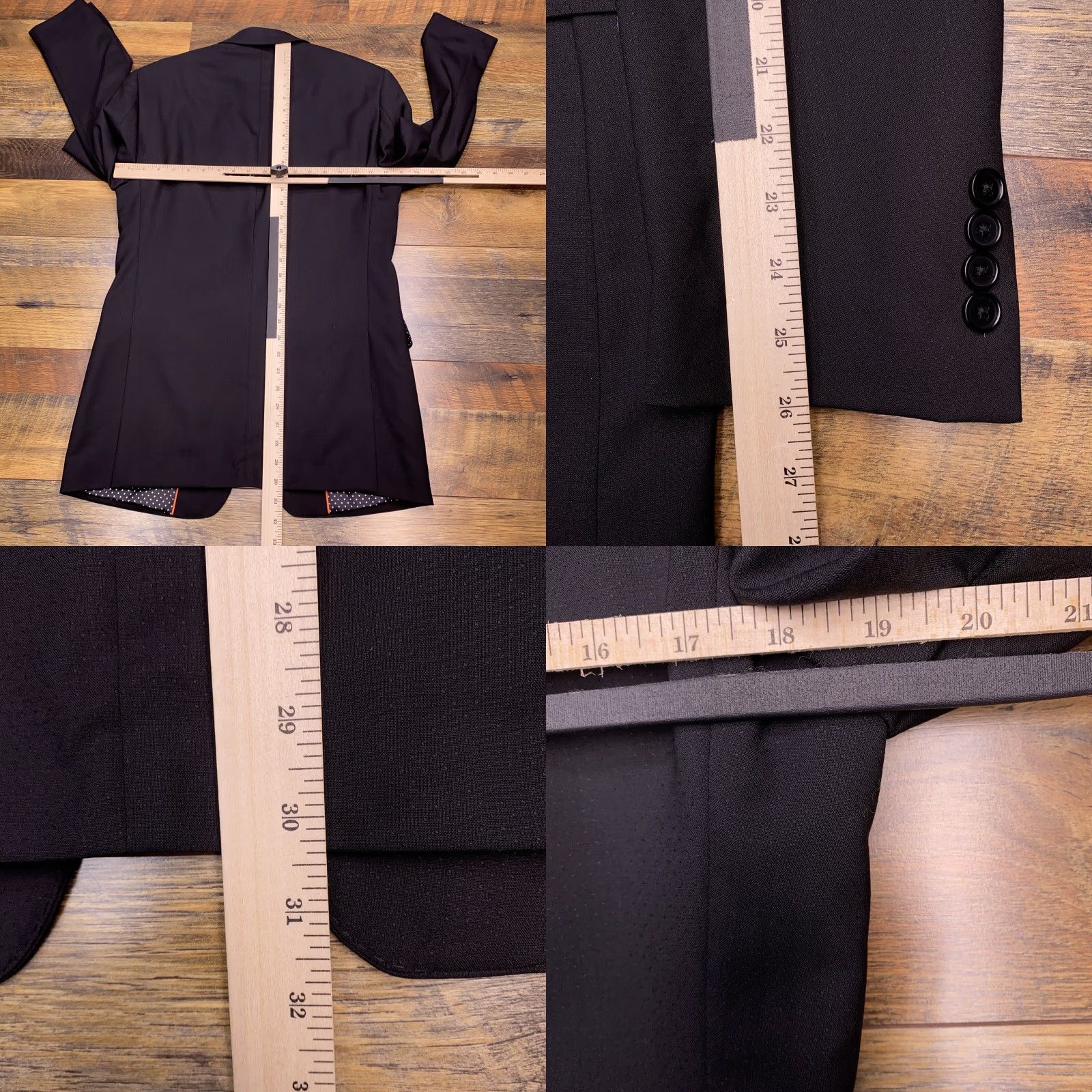 Tallia Tallia Suit Jacket 38L Black Wool Blazer Single-Breasted Notch Lapel Long Coat Mens Winter Formal Size 38R - 9 Thumbnail