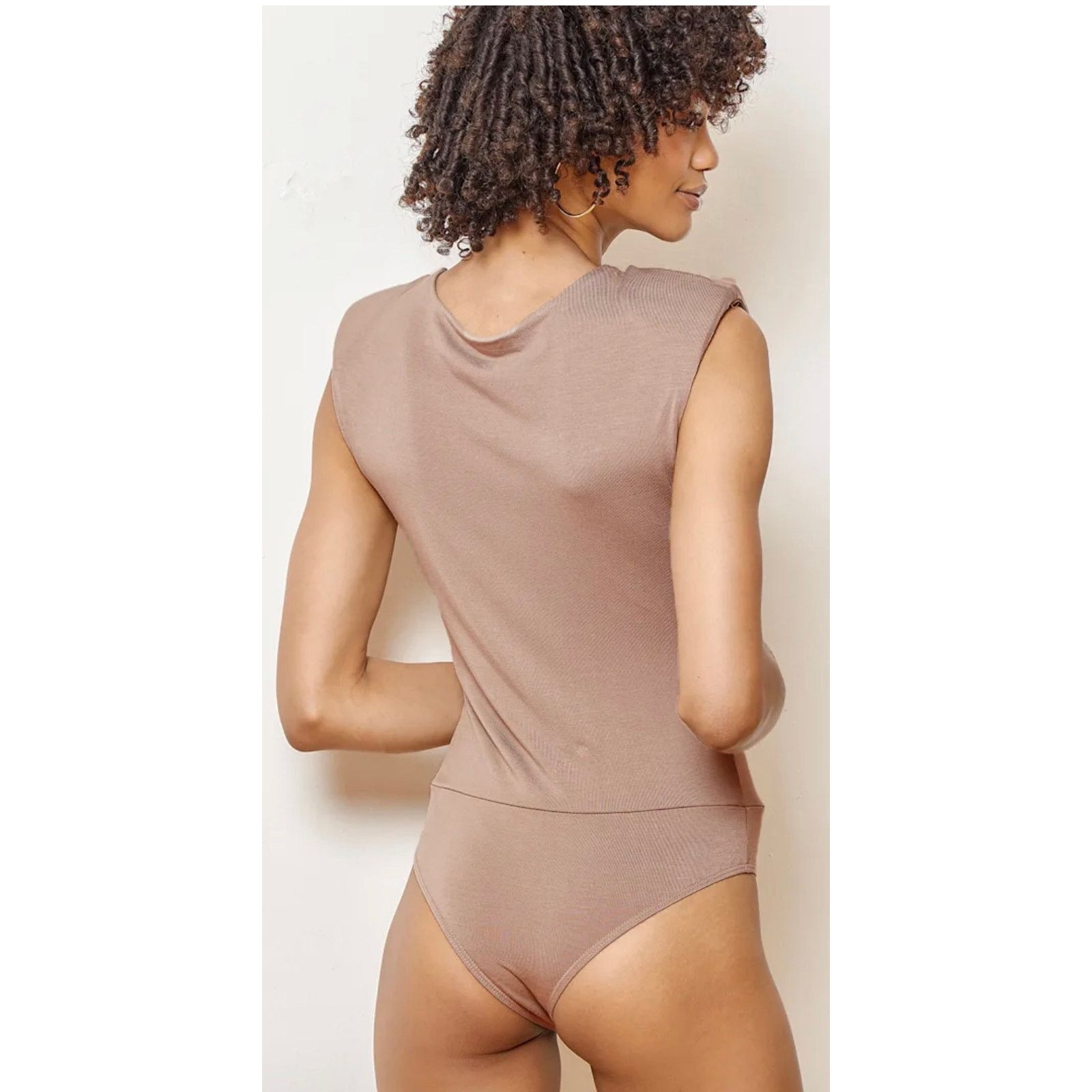 Lulus Taupe Sleeveless Padded Shoulder Bodysuit Fitted Waist Size S / US 4 / IT 40 - 9 Thumbnail