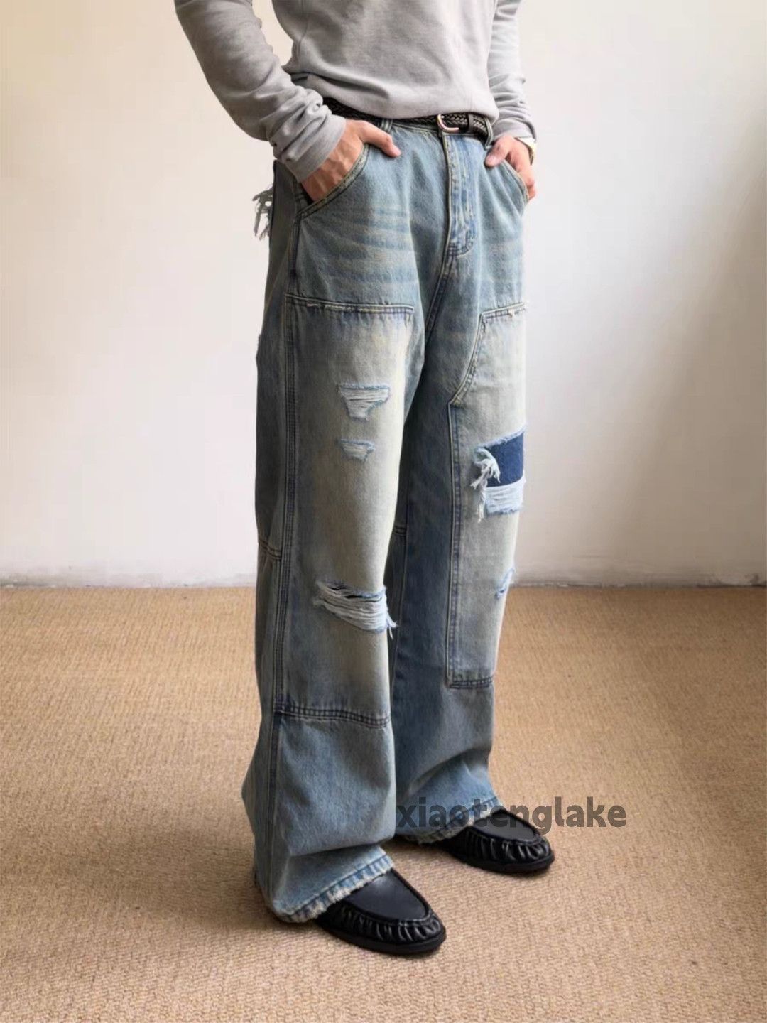 zx vintage washed faded loose baggy patch jeans