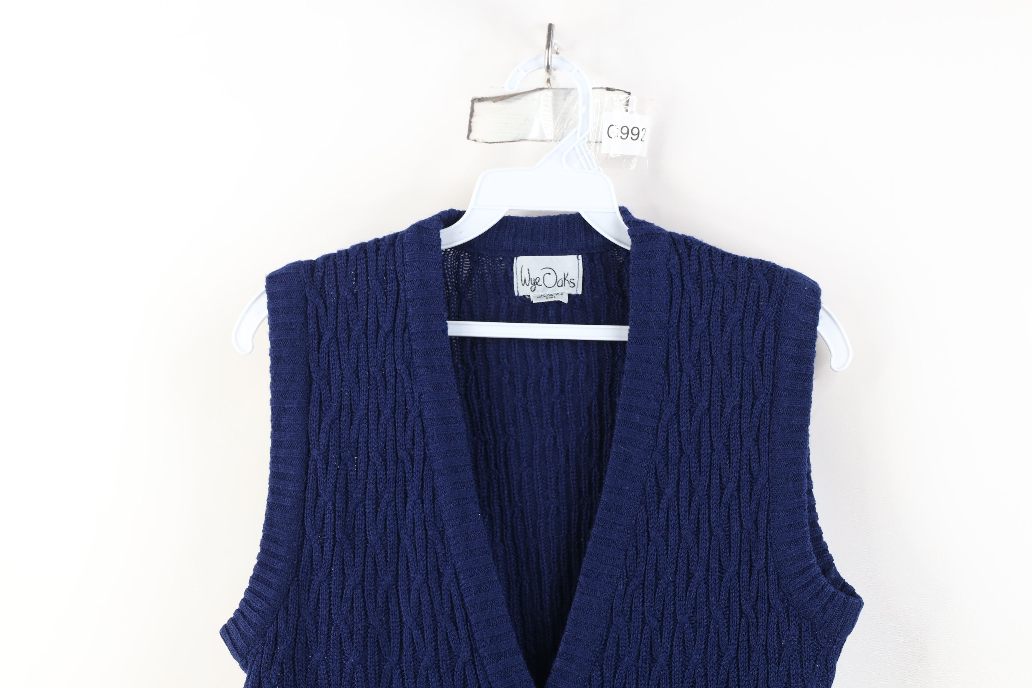 Vintage Vintage 90s Streetwear Cable Knit Cardigan Sweater Vest Blue Size S / US 4 / IT 40 - 2 Thumbnail