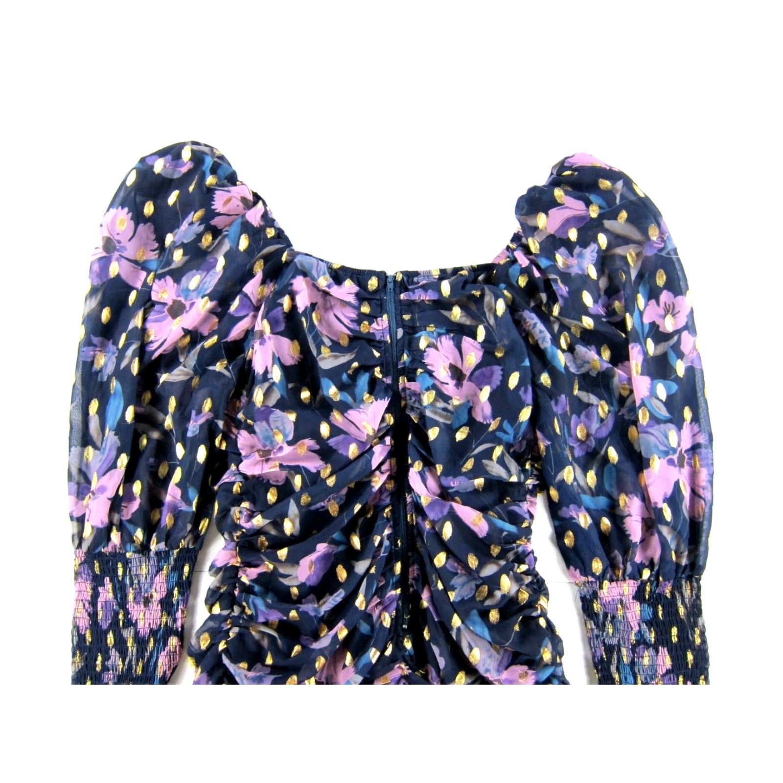 Fashion Nova Fashion Nova Blue Floral Mini Dress Long Puff Sleeve Ruched Large Women Size L / US 10 / IT 46 - 6 Thumbnail