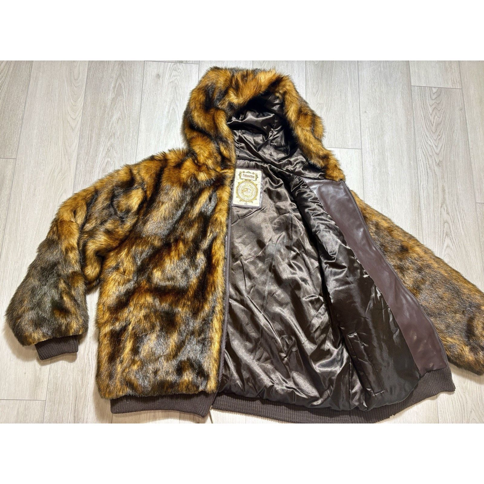 Other VTG Faux Fur Jacket 2XL Hooded Fox Pattern Bomber Oversized Size US XXL / EU 58 / 5 - 3 Thumbnail