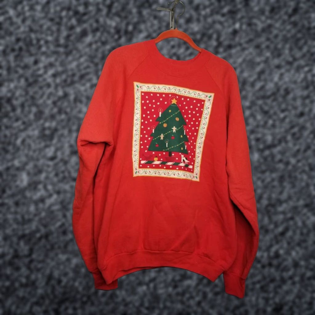 Fruit Of The Loom VINTAGE Fruit of the Loom Christmas Tree Mens XL Red Sweatshirt Size US XL / EU 56 / 4 - 1 Thumbnail