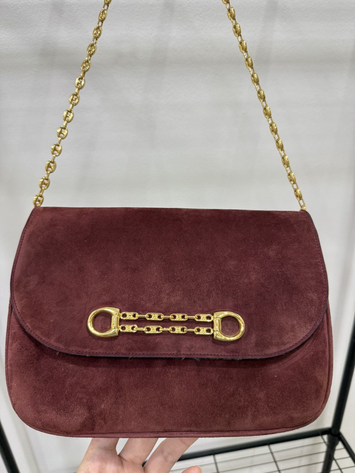 Celine RARE Vintage 70s Celine Suede Gold Chain Shoulder Bag Size ONE SIZE - 1 Thumbnail