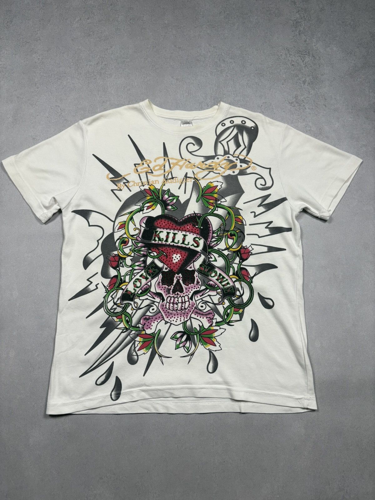 Ed Hardy Ed Hardy Early 2000s “Kills Me Slowly” Rhinestone T-Shirt XL Size US XL / EU 56 / 4 - 1 Thumbnail