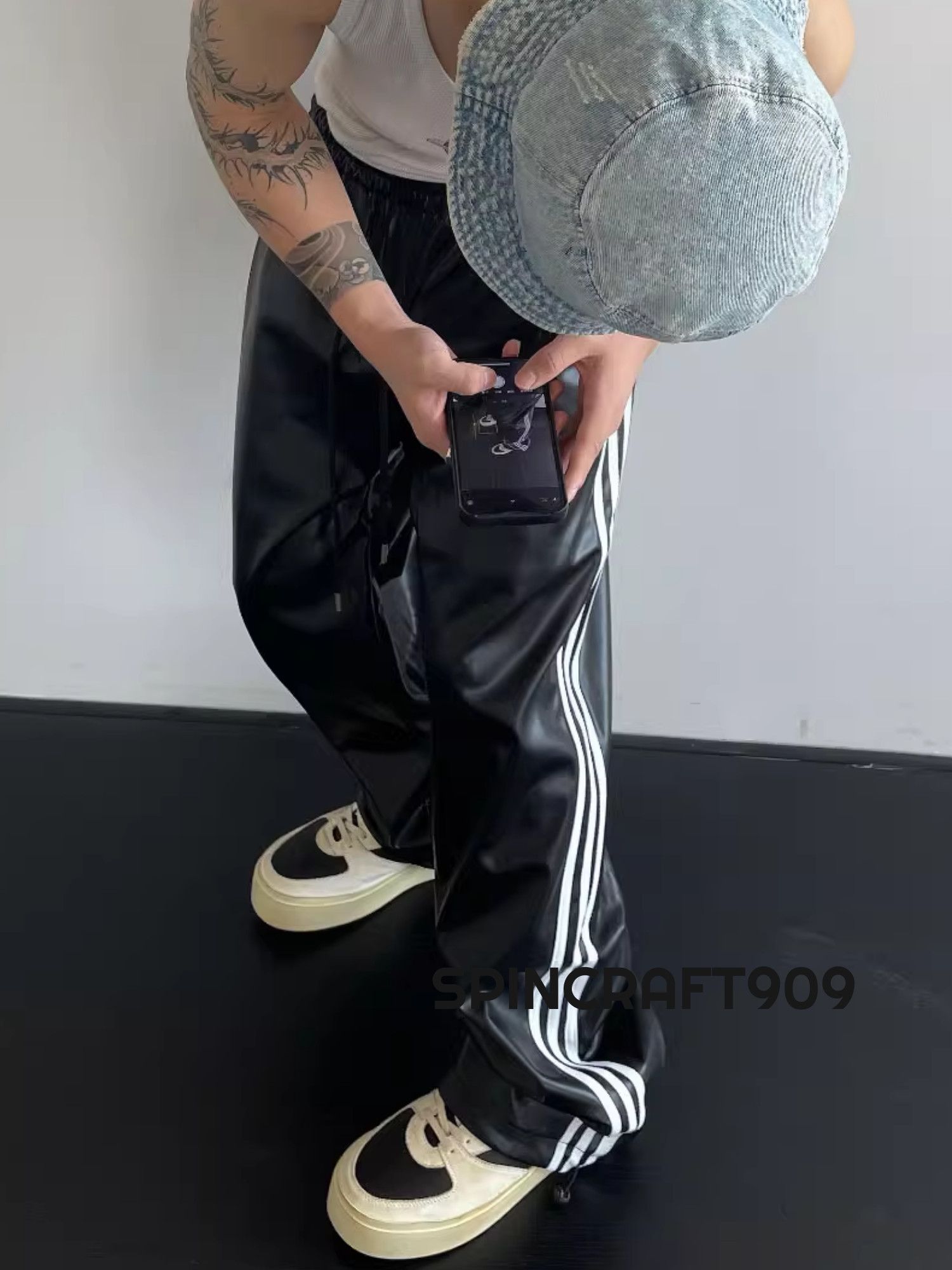 Track Faux Leather Pants