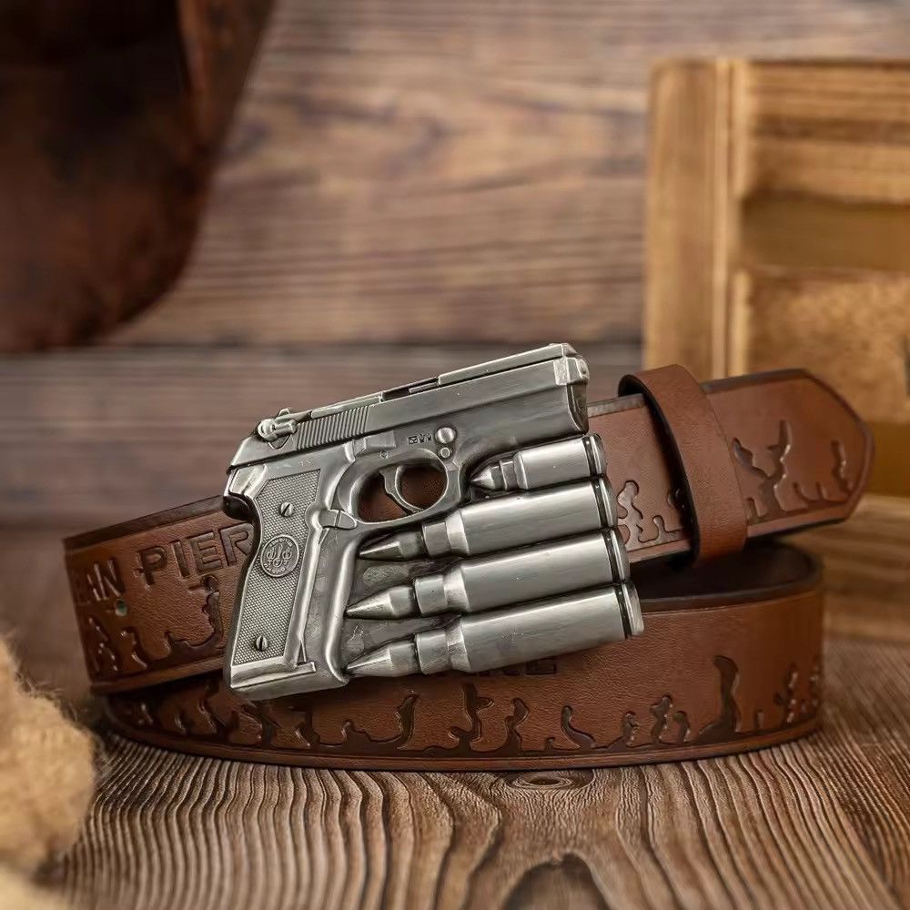 Leather Gun Buckle PU Leather Belt Size ONE SIZE - 4 Thumbnail